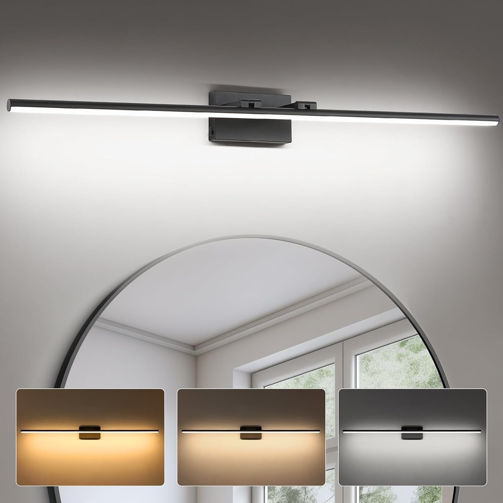 48 Inch LED Bathroom Vanity Light (3000K/4000K/6000K, Dimmable), Black Modern Bathroom Light Fixture Over Mirror, Vanity Light Bar with Angle Adjustable
