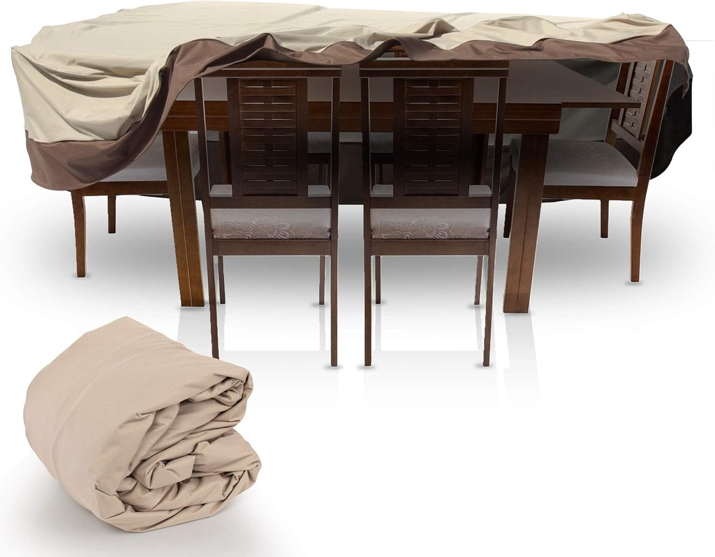 Pyle Patio Table Chair Cover - Armor Shield Lawn Veranda Porch Deck Ottoman Wicker Furniture Cover with Air Vent - Fits Rectangle / Oval Table w/ 6 Seat 108"Lx58"Wx23"H - PVCTBLCH42 (Medium)