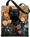 Canvas Aesthetic Tote Bag for Women, Cute Cat Reusable Grocery Shoulder Bag for Shopping Travel Beach