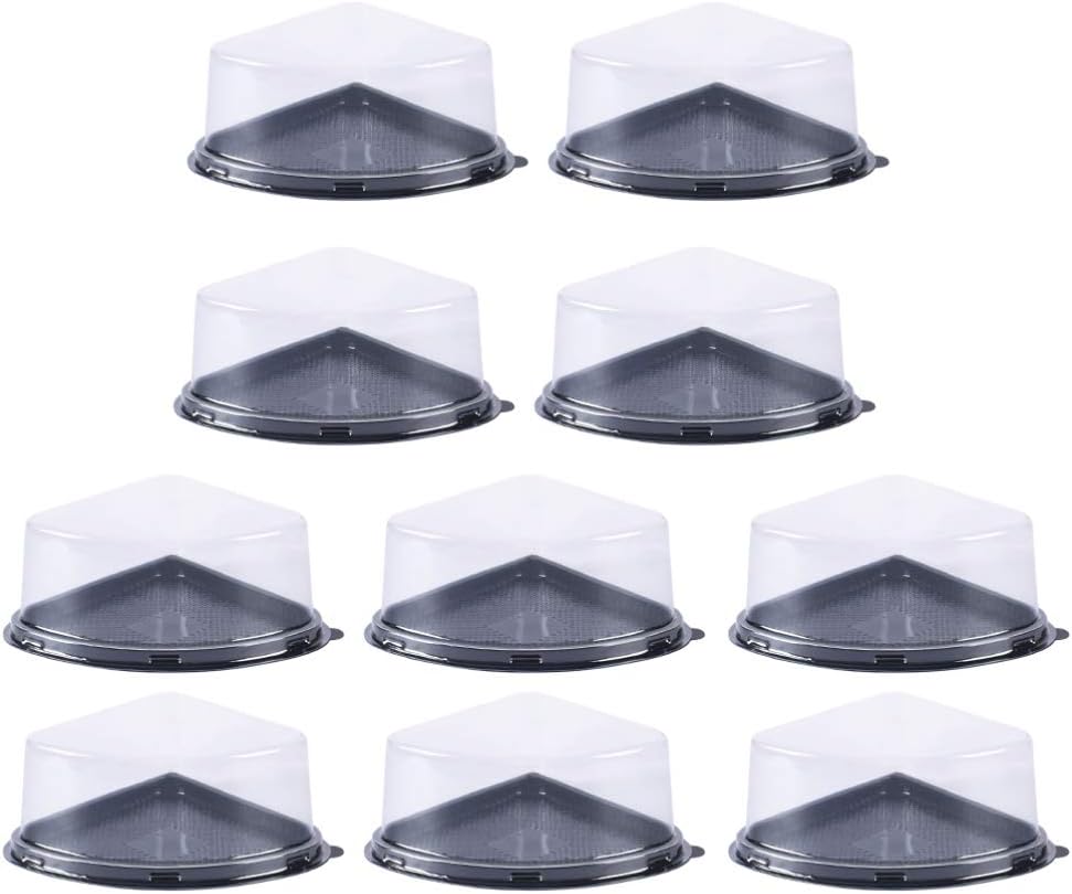 Plastic Container 50Pcs Cake Slices Boxes Plastic Triangle Cheesecake Carrying Boxes Pie Slices Containers Bakery Carrier Cake Holders with Clear Dome Lid Black Containers