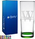 Personalized Highball 10.5 oz with Green Bottom, Custom Tall Collins Glass, Straight up Mixed Drink Cocktail - Initial with Name Gift