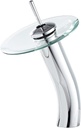 Bathroom Vessel Faucet Chrome Waterfall Glass Spout Single Handle One Hole Bowl Sink Faucet Tall Body Vanity Lavatory Basin Mixer Tap with Supply Hose Deck Mount Commercial
