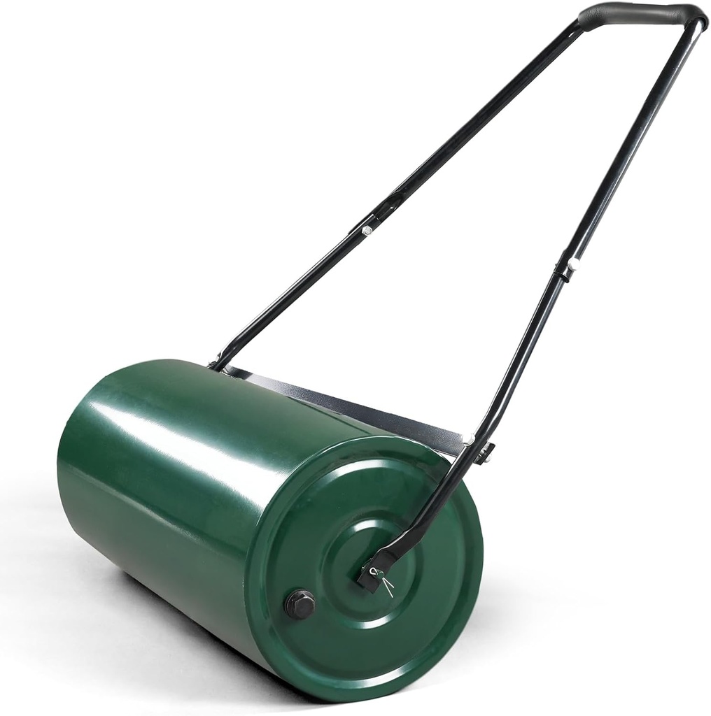 24in Heavy Duty Steel Lawn Roller, 13 Gallons Water and Sand Filled Garden Drum Roller with U Shaped Handle Tow beind Sod Roller for Planting, Seeding(Green)