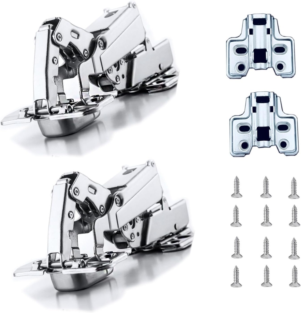 Hardware 165 Degree Soft Close Full Overlay Frameless Hinges 2 Pack, for Kitchen Cabinets Door Brushed Nickel Flush Mount Clip-on Hinge with Screws