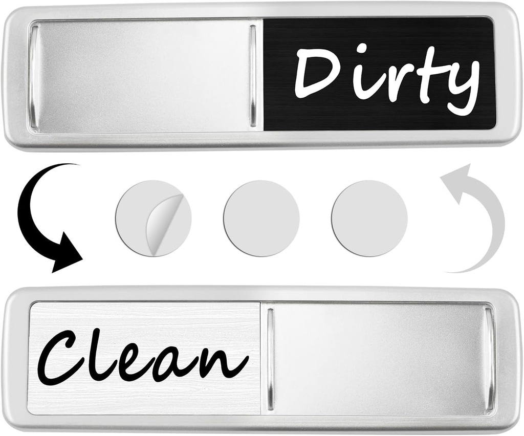 Dishwasher Magnet Clean Dirty Sign, Slide Strong Clean and Dirty Magnet Indicator for Dishwasher, Non-Scratch, Easy to Read, Self-Adhesive Stickers for Non-Magnetic Dishwasher（Black White）
