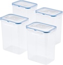 LocknLock Easy Essentials Airtight Rectangular Tall Food Storage Container 7.61 Cup, 4 Piece, Clear