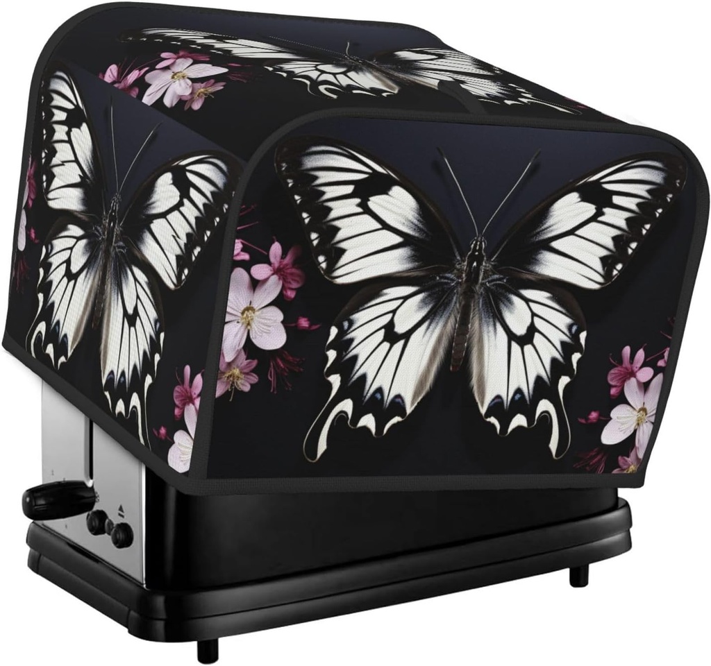 4 Slice Toaster Cover with Pocket Universal Size Toasters Dusts Covers Black White Butterfly Bread Machine Cover & Protection Bread Machine Protector Small Kitchen Appliance Covers