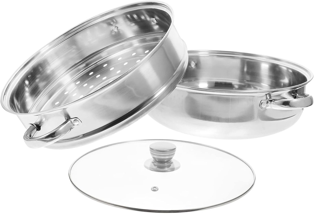 Thickened Stainless Steel Multi Functional Steamer Pot with Scalding Handles Capacity Cooking Steaming Pot for Kitchen and Restaurant Use Compatible with Induction and Gas Stoves