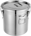21L Stainless Steel Airtight Canister Rice Cereal Grain Canisters Container Food Oil Sugar Milk Storage Bucket w/Handles+Lid Cylinder Jar for Household Kitchen Bar Restaurants Silver (21L)