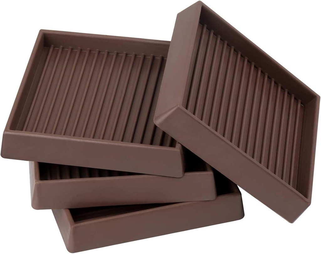 Furniture Pads Rubber Furniture Caster Cups, Anti-Sliding Bed Stopper Floor Protectors with Grip, 3x3 Square Non Slip Furniture Pads - Protect Any Flooring (Brown, 4 Pack)