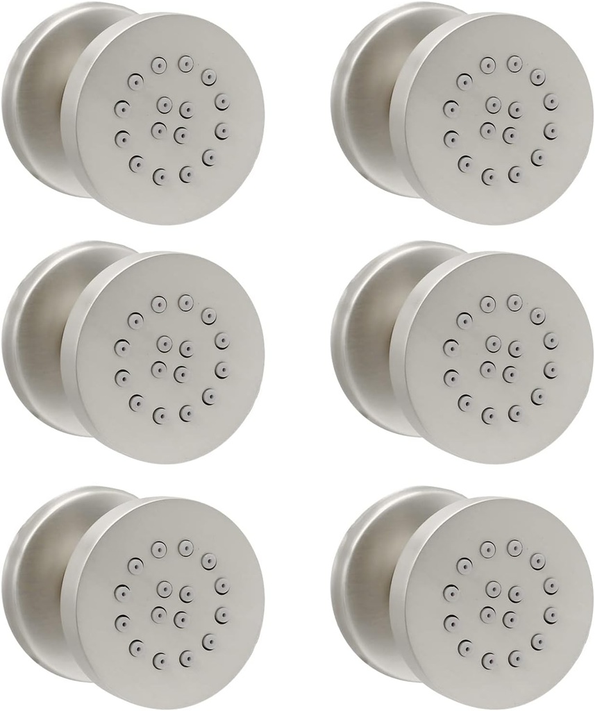 HOMEDEC 6pcs Round Brass Shower Body Spray Massage Jets Spa-like Bathroom Showerhead,Brushed Nickel