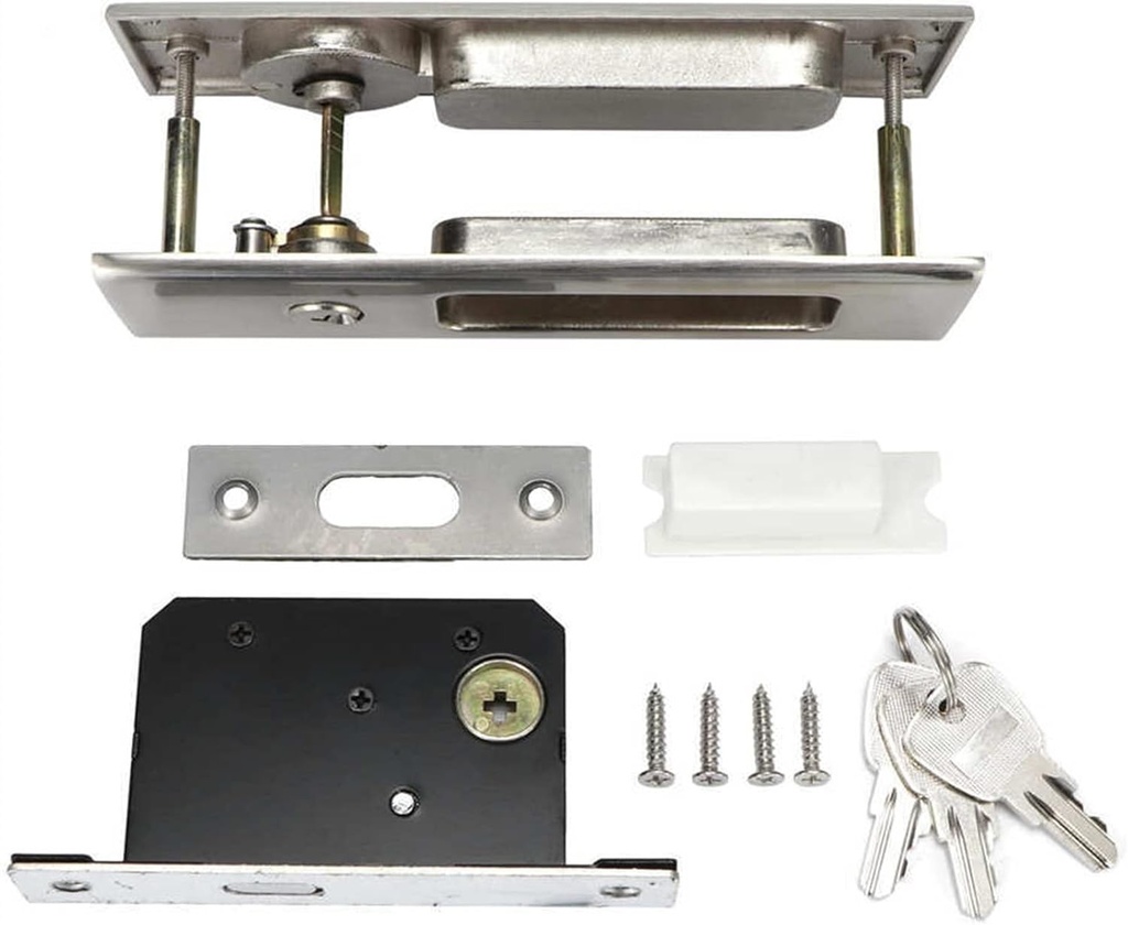 Zinc Alloy Sliding Door Lock Latch Handle Set Bathroom Balcony Cabinet Door Hardware Fittings Single Hook Sliding Door Locks 1Set (Color : Silver)