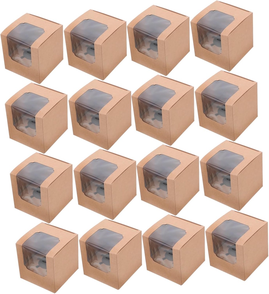 20pcs Paper Cupcake Boxes with Window Individual Muffin Holders Elegant Portable Carriers for Weddings Parties Kraft Cupcake Containers Easy Assembly Showcase Design