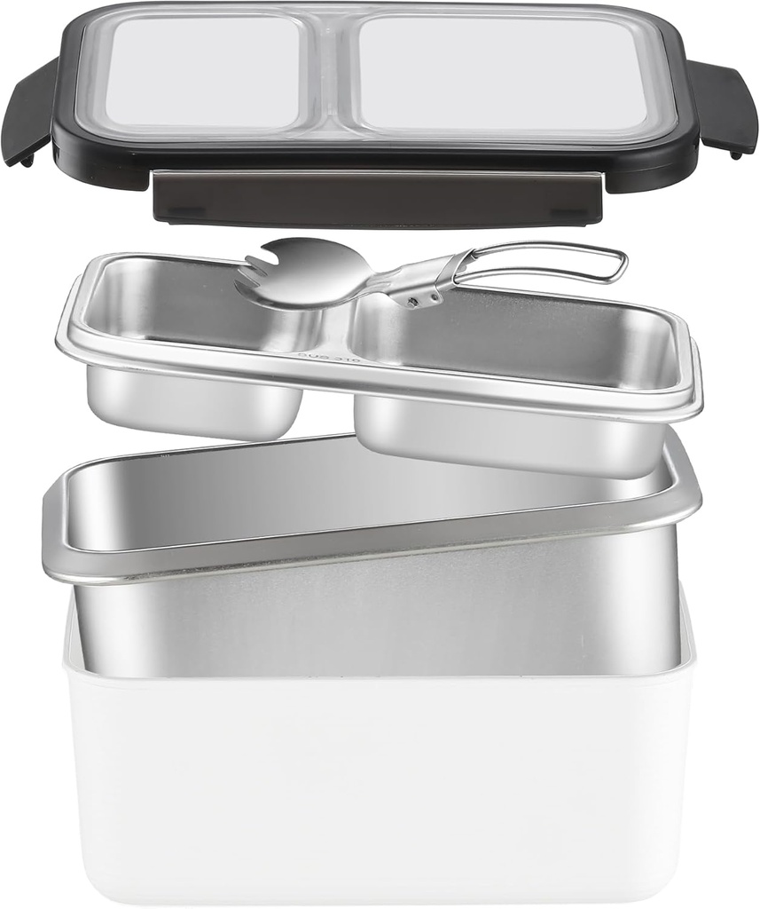 Stainless Steel Bento Lunch Box for Adults 3 in 1 salad sandwich Pasta bento containers 2 Tier Food Leak proof Layered Lunchbox With Clip Locks Perfect for Work