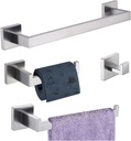 4-Pieces Bathroom Hardware Set Brush Nickel Bathroom Accessories Set SUS304 Towel Bar Set Includes 1 Towel Bar 15.7Inch+1 Towel Holder+1 Toilet Paper Holder+1 Towel Hook (4, Brush Nickel)