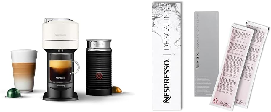 Nespresso Vertuo Next Coffee and Espresso Maker by De'Longhi with Aeroccino Milk Frother, White Descaling Kit