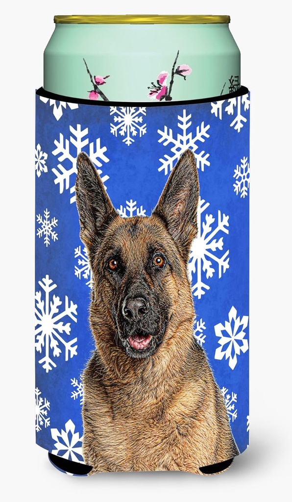Caroline's Treasures KJ1180TBC Winter Snowflakes Holiday German Shepherd Tall Boy Hugger Can Cooler Sleeve Hugger Machine Washable Drink Sleeve Hugger Collapsible Insulator Beverage Insulated Holder