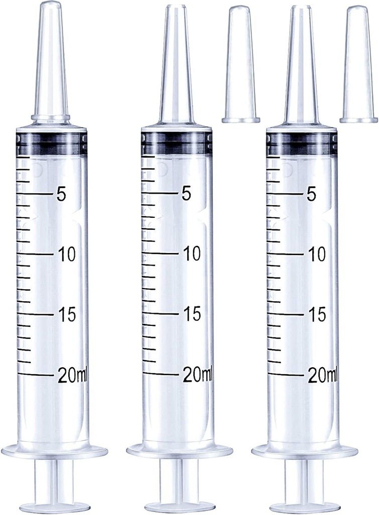 20ml Syringe for Liquid, Oral, Scientific Labs, Measurement, Dispensing, with Cap- 3 Pack 20ml Syringes