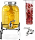 2 Gallon Drink Dispensers for Parties with18/8 Stainless Steel Spigot and Stand, Juice Jug Beverage Dispensers Glass Water Dispenser Lemonade Dispenser Sun Tea Glass Jar for Outside