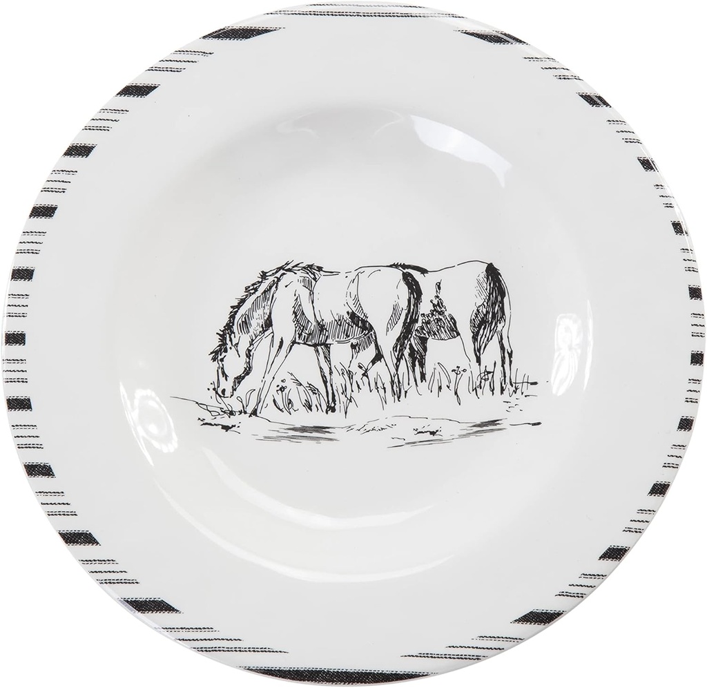 H HIEND ACCENTS Paseo Road Ranch Life 4 Piece Melamine Plastic Salad Plates Set, Black and White, Southwestern Rustic Cabin Lodge Farmhouse Style Dinnerware