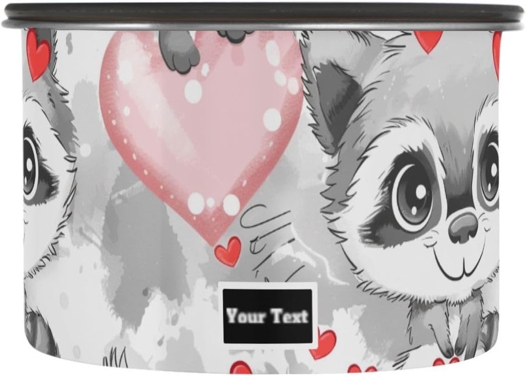 ALAZA Cute Raccoon Heart Cartoon Airtight Coffee Bean Canister Customed 17oz Food Storage Containers with Lids For Gournd, Tea, Sugar, Flour, Rice, Cereal, Candy Cookie Jar