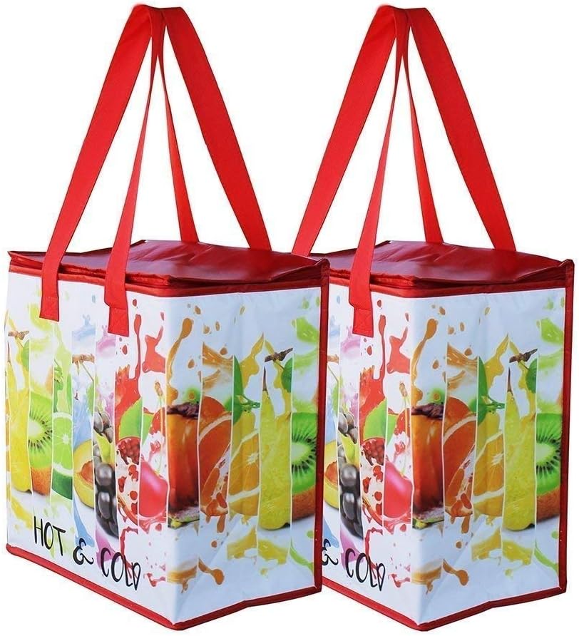 Earthwise Insulated Reusable Grocery Bag Shopping Tote with Zipper Top Lid Thermal Food Carrier- 2 bags/pack