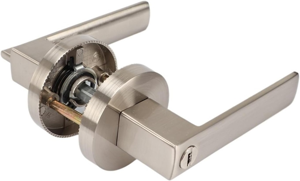 Indoor Household Door Lock Round Three-Pole Handle Lock with Key(Brushed Silver)