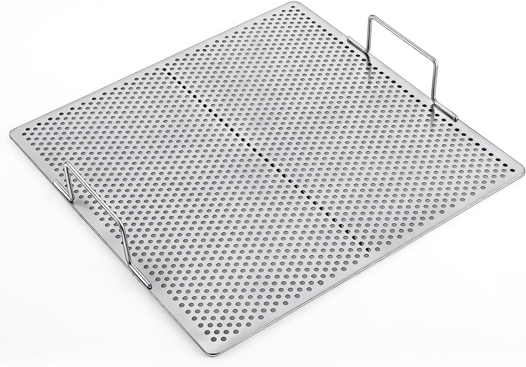 1 Pcs Stainless Steel Fryer Screen with Handles, Silver Fryer Oil Screen 13 1/2 x 13 1/2 Inch