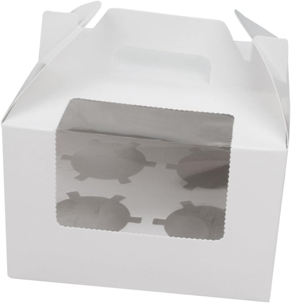 DECHOUS 10pcs Windowed Cupcake Boxes Insert Cavity Dessert Containers for Parties Weddings and Events Portable Bakery Carriers White for Standard and Jumbo