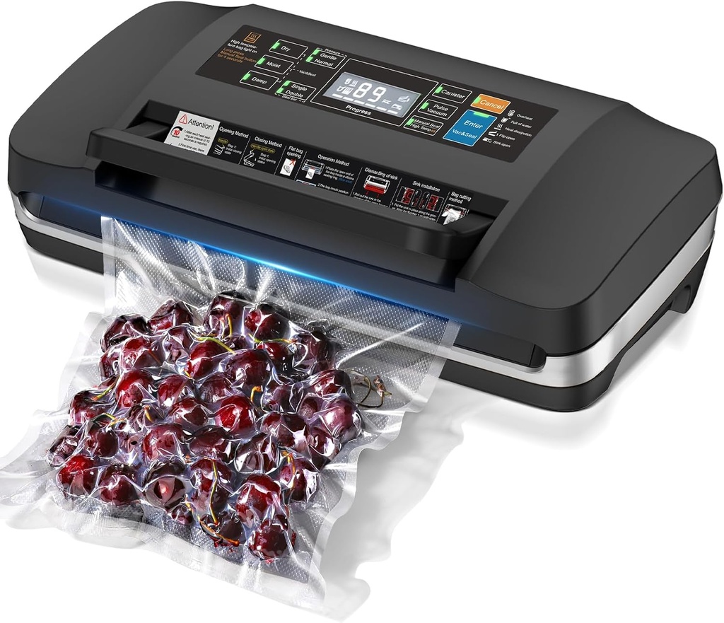 Vacuum Sealer Machine, Updated Powerful 95KPa Commercial Food Saver with Double Seal for 2X Strength, Built-in Cutter, Bags Storage & Easy-Lock Handle, Includes Free Bags (1 Roll + 10 Pre-cut)