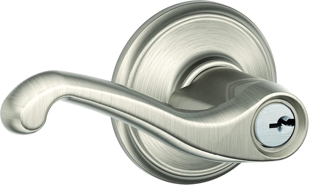 SCHLAGE F51A FLA 619 Flair Lever Keyed Entry Lock, Satin Nickel