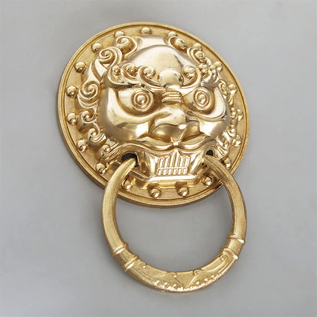 Antique Ring Door Knocker, Antique Wooden Front Door Knocker，Courtyard Gate Lion Head Door Handles，Thicken Door Decoration Accessories/Brass/16Cm Diameter ( Color : Brass , S(Color:Brass,Size:16Cm Dia