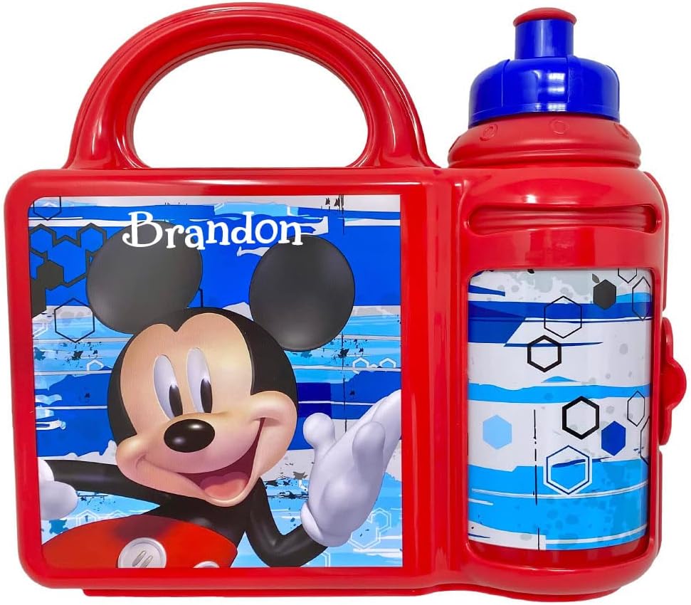 Disney Lunch Boxes Officially Licensed Container and Water Bottle 2 Piece Sets Sets (Red)