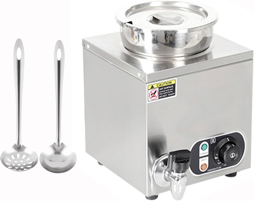Commercial Soup Warmer, 7.4Quart Cheese Warmer Dispenser, Stainless Steel Dip Warmer, Portable Butter Warmer, 86-185℉ Water-Bath Heating