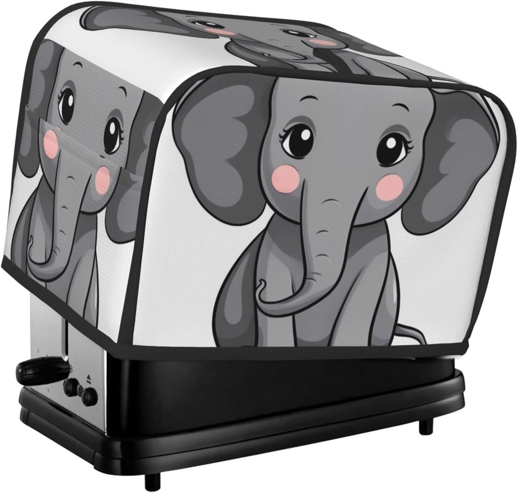 Gray Elephant Cartoon 2 Slice Toaster Covers Bread Machine Cover Quilted Dustproof Fingerprint Protectors Small Washable Appliance Cover Bread Maker Dust Protection Universal Size