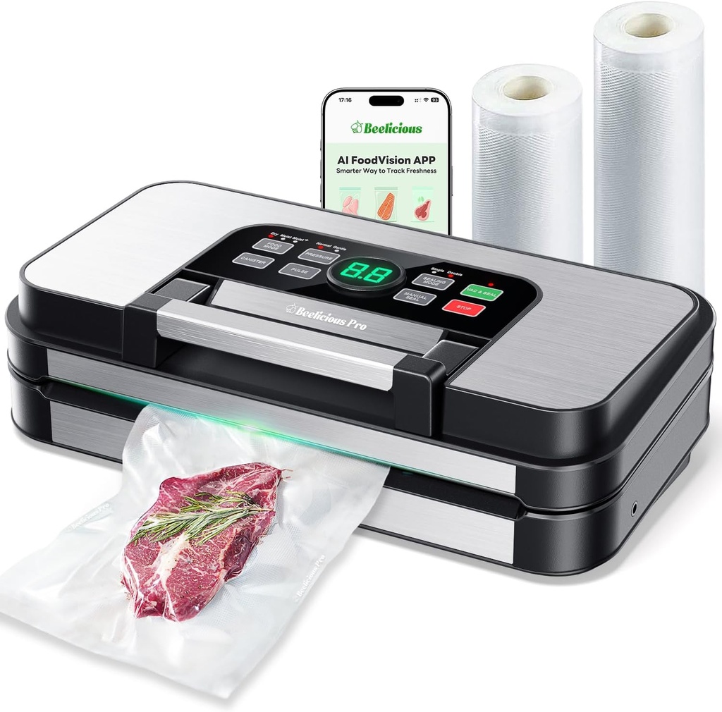 95Kpa Powerful Precision Pro Vacuum Sealer with Double Heat Seal & Double Pump, Easy-Lock Handle, 10-in-1 Vacuum Sealer Machine for Food with Bags Storage, Built-in Cutter, Green