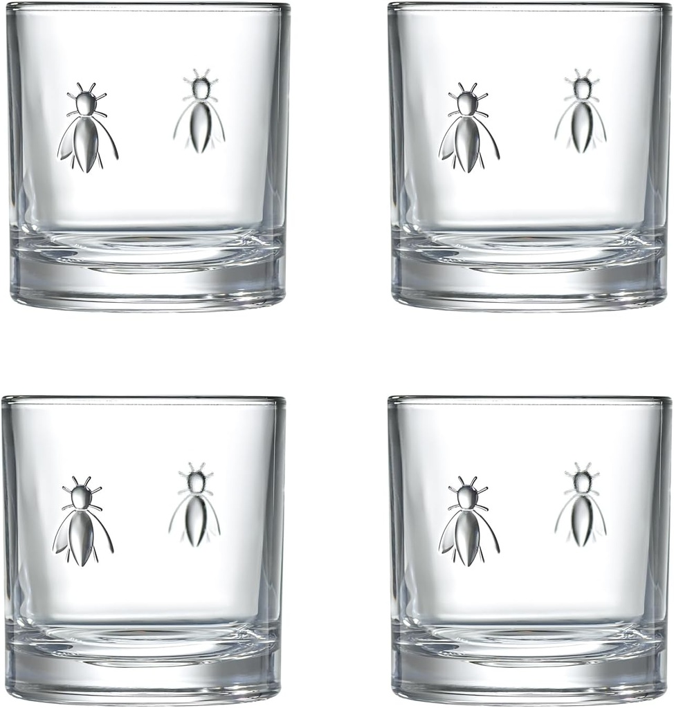 La Rochere Napoleon Bee Whiskey Glasses Set of 4 — Elegant Glassware for Any Occasion – Bee Embossed Whiskey Tumbler Set (11 oz)