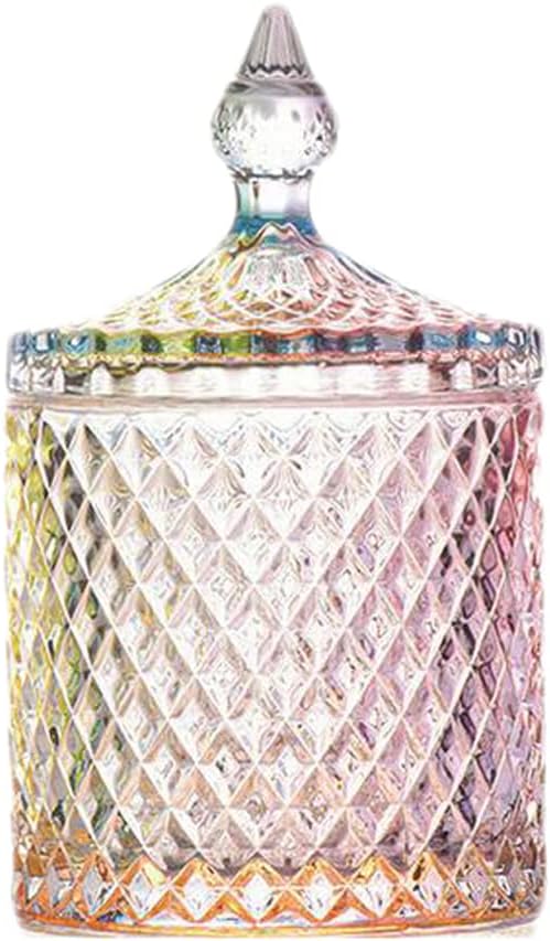 300m/10oz Crystal Glass Candy Jar Dishes with Lid Apothecary Jar Wedding Candy Buffet Jar Sugar Bowl Food Containers Decorative Jewelry Box for Home Kitchen (Glazed)