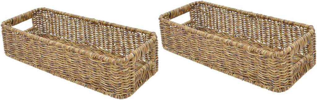 2pcs Woven Rattan Storage Baskets Desktop Organizers for Bathroom Kitchen Pantry Handmade Bins for Cosmetics Snacks Sundries