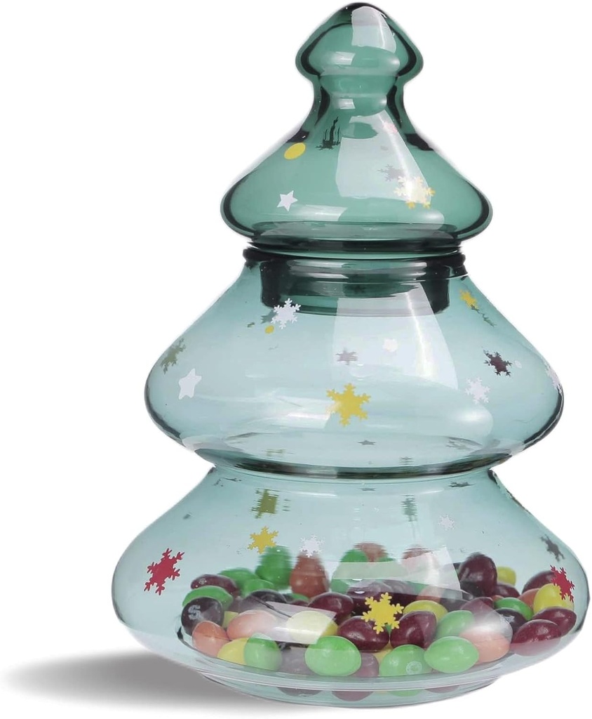Luvan Glass Candy Jar with Lid, Christmas Tree Large Container Covered Candy Bowl, Candy Dish for Home Kitchen Office Desk Christmas Gift