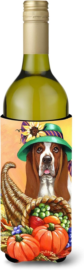 Caroline's Treasures PPP3010LITERK Basset Hound Autumn Wine Bottle Hugger Bottle Cooler Sleeve Hugger Machine Washable Collapsible Insulator Beverage Insulated Holder