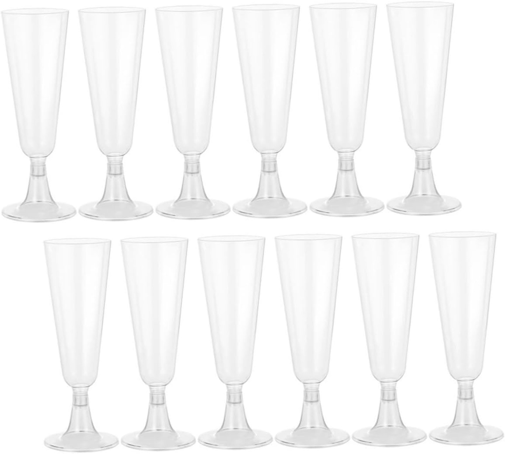 Happyyami 24Pcs Disposable Plastic Wine Glasses Fluted Cups for Cocktails Liquor Elegant Design for Parties Weddings Celebrations