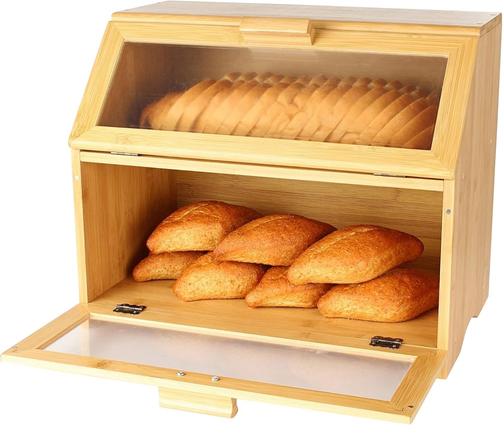 7Penn Bamboo Bread Box Double Layer Extra Large Kitchen Countertop Storage Bin