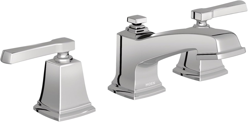 Moen Boardwalk Chrome Two-Handle High Arc Widespread Bathroom Sink Faucet for 3-Hole Setups with Valve Included, TV6220