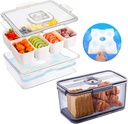 Portable Snackle Box Container with Ice Pack and Bread Box, Snack Container Divided Serving Tray, Cooling Travel Snacklebox with Lid & Handle, 8 Compartment Chilled Serving Tray