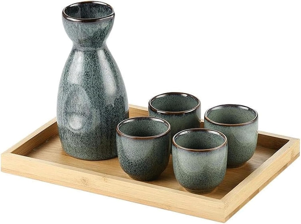 Vintage Ceramic Sake Cup 6 Piece Set Sake Cup Fog Green Handicraft Wine Glass Cold Hot Tea Drinkware Sake Cup Sake Pots