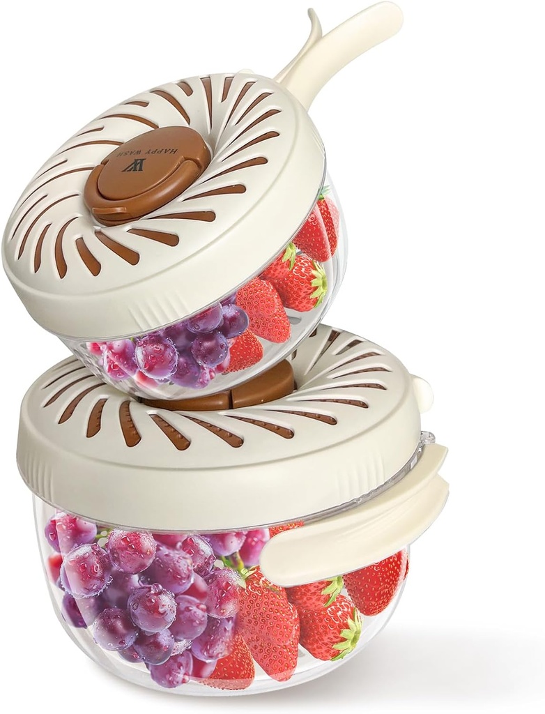 2 Pcs(1QT+2.85QT) Fruit Washing Bowl with Strainer and Lid, Collapsible Handle 2-in-1 Drainer Container, Plastic Colander for Kitchen and Fridge, Suitable for Washing berry and Vegetables