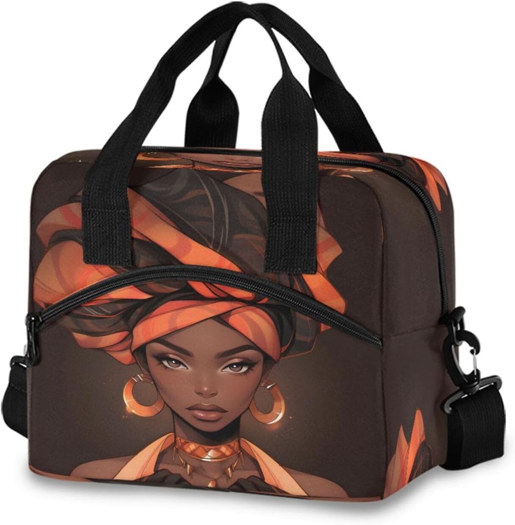 ALAZA African American Woman Afro Insulated Lunch Bag Box Reusable Cooler Bags with Shoulder Strap for Women Men Adult Kids, 19-Can (12.5L)