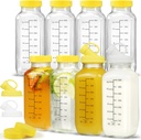 16 oz Reusable Glass Juice Bottles with Airtight Lid, Glass Pitchers with Pour Dispenser, Milk Storage Containers for Fridge, Water Bottles for Travel [8 Pack]
