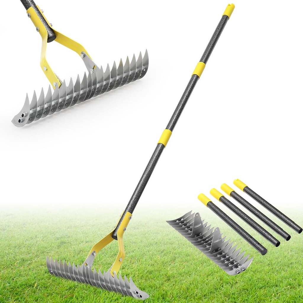 Thatch Rake,71 inch Thatching Rake for Lawn Stainless Steel Metal Dethatcher Rakes with Sheath,Heavy Duty Weed Rakes for Cleaning Dead Grass,Yard,Garden,Leaves,Loosening Soil